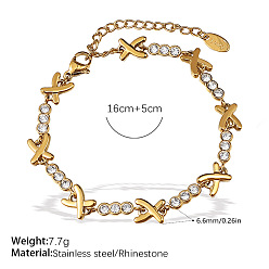 Настоящее золото 18K 304 Браслеты-цепочки из нержавеющей стали и кубического циркония для женщин, X форму, реальный 18 k позолоченный, 6.30 дюйм (16 см)