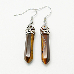 Тигровый глаз Модные натуральные серьги с тигровым глазом, с крючками серьги сплава, 50~56x8 мм, штифты : 1 мм