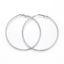 Нержавеющая Сталь Цвет Устойчивые к потускнению 201 серьги-кольца из нержавеющей стали, гипоаллергенные серьги, Кольцевая форма, цвет нержавеющей стали, 12 датчик, 69x69x2 мм, штифты : 1 мм