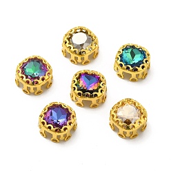 Mixed Color Square Shaped Sew on Rhinestone, Glass Rhinestone, Garments Accessories, Multi-Strand Links, with Golden Tone Brass Findings, Mixed Color, 10x10x5.5mm, Hole: 1mm