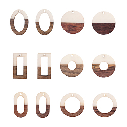 Mixed Color Resin & Wood Pendants, Mixed Shapes, Mixed Color, 74x72x17mm, 12pcs/box