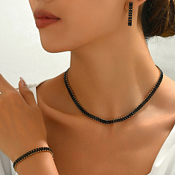 Черный Комплекты браслетов, серег и ожерелий из прямоугольной латуни с кубическим цирконием для женщин, чёрные, ожерелья: 16.54 дюйм (42 см)