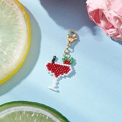 Красный Подвесные украшения из стеклянных бусин ручной работы, коктейль, с 304 из нержавеющей стали Lobster Claw застежками, красные, 45 мм, Кулон : 25.5x20x1.7 мм