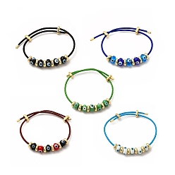 (52) Непрозрачная лаванда Браслет лэмпворк сглаз и латунные бусы, 304 регулируемый браслет из нержавеющей стали с витой веревкой для женщин, разноцветные, внутренний диаметр: 2-1/8~3-3/8 дюйм (5.5~8.5 см)