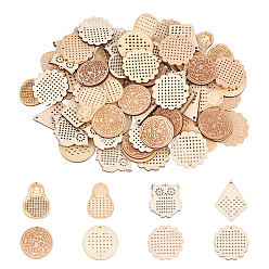 Mixed Color 80Pcs 8 Style Doll Wooden Pendants, Mixed Shapes, Mixed Color, 10pcs/style