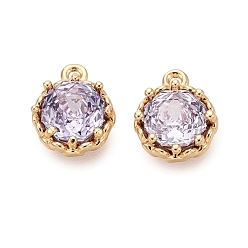 лаванда Латунные микро проложить кубического циркония прелести, плоские круглые прелести, реальный 18 k позолоченный, лаванда, 10x8x4.5 мм, отверстие : 1 мм