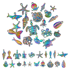 Rainbow Color 2 комплекты подвесок из сплава, без кадмия, без никеля и без свинца, морской организм, Радуга цветов, 15~37x8~29x2.5~5 мм, отверстие : 1.4~2.5 мм, о 20 шт / комплект