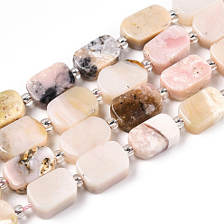 Pink Opal Natural Pink Opal Beads Strands, with Seed Beads, Rectangle, 10.5~12.5x7~8.5x4~5.5mm, Hole: 0.8mm, seed beads: 3x3x2, hole: 0.8mm, about 28pcs/strand, 15.16''(38.5~39cm)