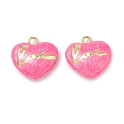 Pink Латунь эмаль подвески, сердце прелести, долговечный, стойки покрытие, без свинца и без кадмия, реальный 18 k позолоченный, розовые, 21.5x21x9 мм, отверстие : 2.5 мм