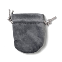 Gris Bolsas de almacenamiento de terciopelo, bolsa de embalaje de bolsas con cordón, oval, gris, 9x7 cm