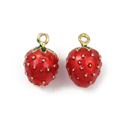 Клубника Латунь прелести, без кадмия и без свинца, с эмалью, реальный 18 k позолоченный, клубника, 13x8.5 мм, отверстие : 1.2 мм