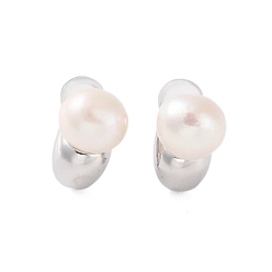 Platinum 925 Sterling Silver Studs Earring, with Natural Pearl, Platinum, 11x8mm