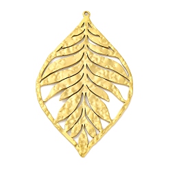 Настоящее золото 18K Ионное покрытие (ip) 304 большие подвески из нержавеющей стали, очарование листа, реальный 18 k позолоченный, 50.5x30x1 мм, отверстие : 1.2 мм