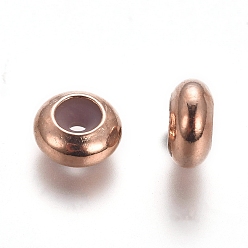 Or Rose Perles en laiton, avec du caoutchouc, rondelle, perles de curseur, or rose, 8~8.3x4mm, Trou: 1.6~1.9mm