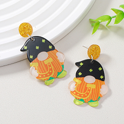 Оранжевый Рождественские акриловые серьги-гвоздики в виде Санта-Клауса, оранжевые