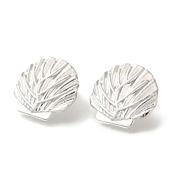 Платина Серьги-гвоздики из латуни в форме ракушки с покрытием стойки, долговечный, без свинца и без кадмия, платина, 22.5x23.5 мм