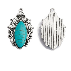 Horse Eye Синтетические бирюзовые подвески, с фурнитурой сплавочной тибетского стиля, лошадиный глаз , 40x25 мм