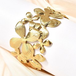 Настоящее золото 18K 304 из нержавеющей стали манжеты браслеты, широкие браслеты для женщин, цветок, ионное покрытие (ip), реальный 18 k позолоченный, внутренний диаметр: 2-1/4x2 дюйм (5.6x5.1 см)