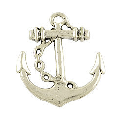 Античное Серебро Сплавочные подвески тибетского стиля, якорь, без свинца и без кадмия, античное серебро, 27x24x2.5 мм, отверстие : 2 мм