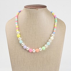 Colorful Imitation Pearl Acrylic Graduated Beaded Kids Necklaces, with Opaque Acrylic Round Beads, Colorful, 16.14 inch