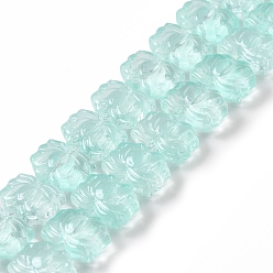 Бледно-бирюзовый Прозрачные стеклянные бусины, лотос, бледные бирюзовая, 10x14x7 мм, отверстие : 0.8 мм, около 38 шт / нитка, 14.17 дюйм (36 см)