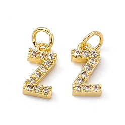Letter Z Real 18K Gold Plated Brass Micro Pave Clear Cubic Zirconia Charms, with Jump Ring, Letter.Z, 11.5x6x2.5mm, Hole: 3.4mm