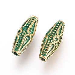 Golden & Green Patina Alloy Beads, Rice, Golden & Green Patina, 16x5.5mm, Hole: 1.2mm