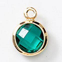 чирок Подвески из латуни и стекла с камнями рождения, плоско-круглые, граненые, зелено-синие, 9 мм, отверстие : 9.2x6.8x3 мм