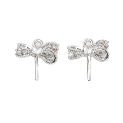 Платина Латунные микропейв прозрачные кубические циркониевые подвески залог, без кадмия, без никеля и без свинца, бантом, платина, 14.5x14x5.5 мм, отверстие : 1.4 мм