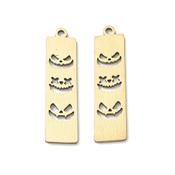 Oro Colgantes de acero inoxidable Halloween 201, Colgante rectangular con forma de cara de calabaza de Halloween., Corte con laser, dorado, 27.5x7.5x1.5 mm, agujero: 1.4 mm