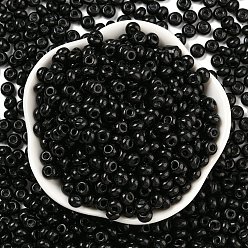 Black Imitation Jade Glass Seed Beads, Luster, Baking Paint, Round, Black, 5.5x3.5mm, Hole: 1.5mm