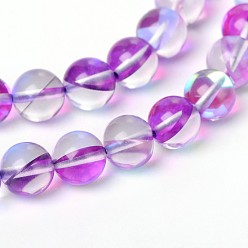 Dark Violet Synthetical Moonstone Round Beads Strands, Holographic Beads, Dyed, Dark Violet, 6mm, Hole: 1mm, about 64pcs/strand, 15.5 inch