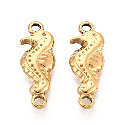 Настоящее золото 18K 304 оправы для кабошонов из нержавеющей стали, ионное покрытие (ip), морской конек, реальный 18 k позолоченный, лоток : 1.5~1.8 мм, 24x8.8x3.5 мм, отверстие : 2 мм