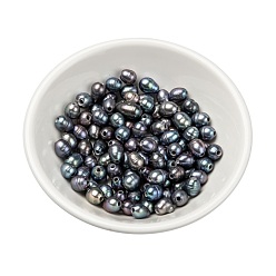 Black Large Hole Pearl Beads, Natural Cultured Freshwater Pearl Loose Beads, Dyed, Rice, Black, 7~10x7~8mm, Hole: 1.8mm