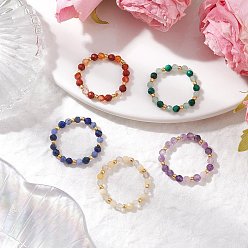 Смешанные камни Кольца-растяжки из натуральных драгоценных камней, со стеклянными бисеринами, граненые круглые, внутренний диаметр: 20 мм