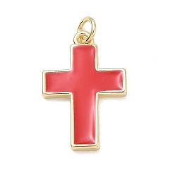 Rot Gestellmessinganhänger, mit Emaille, Quer Charme, cadmiumfrei und bleifrei, langlebig überzogen, echt 18 k vergoldet, rot, 23x15x2 mm, Bohrung: 3.5 mm