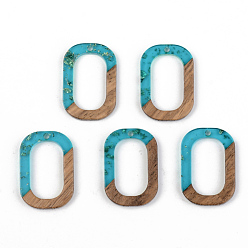 Deep Sky Blue Transparent Resin & Walnut Wood Pendants, with Foil,  Oval Ring, Deep Sky Blue, 28x19.5x3mm, Hole: 2mm