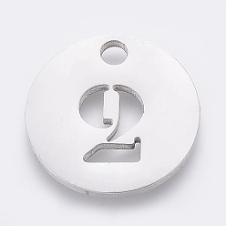 Number Не тускнеющие 304 подвески из нержавеющей стали, отрезать, полый, плоские круглые с номером, цвет нержавеющей стали, кол. 2, 19x1.5 мм, отверстие : 2.5 мм