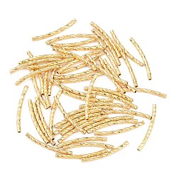 Настоящее золото 18K Латунные текстурированные изогнутые трубчатые бусины, реальный 18 k позолоченный, 19.5x1.5 мм, отверстие : 0.9 мм