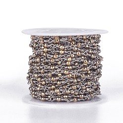 Gold Handmade Non-magnetic Synthetic Hematite Beaded Chains, Unwelded, with Brass Findings, with Spool,  Faceted, Round, Platinum, Gold, 3mm, about 32.8 Feet(10m)/roll