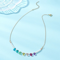 Золотой Подвески-колье из стекла и жемчуга в форме ракушек, Латунные кабельные цепи ожерелья, слеза, золотые, 16.34 дюйм (41.5 см)