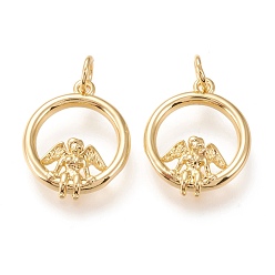 Золотой Латунные подвески, с прыжковых колец, долговечный, Кольцо с ангелом, золотые, 18.5x15x2 мм, отверстие : 3.5 мм