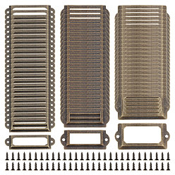 Античная Бронза 75 наборы 3 стили железная рамка для этикеток, для ящика, аксессуары для шкатулки, прямоугольные, античная бронза, 17~33x59.5~69.5x1.5~2 мм, внутренний диаметр: 9.5~21x21~40.5 мм, 25 наборы / стиль