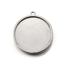 Круглые 304 Настройки кабошон из нержавеющей стали кулон, двухсторонние пустые лотки для рамок, цвет нержавеющей стали, круглые, лоток : 25 мм, 30.5x27.5x3.2 мм, отверстие : 2 мм