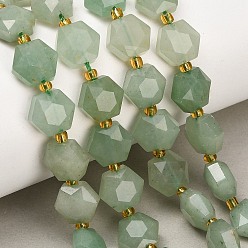 Green Aventurine Natural Green Aventurine Beads Strands, Hexagon, Faceted, with Seed Beads, 10x11x6~7mm, Hole: 1.4mm, about 15~16pcs/strand, 7.28''(18.5cm)~7.48''(19cm)