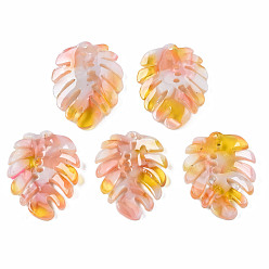 Colorful Cellulose Acetate(Resin) Pendants, Leaf, Colorful, 26x21x2.5mm, Hole: 1mm