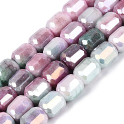 Medium Aquamarine Anti-Tarnish Electroplate Glass Beads Strands, Column, Imitation Gemstone, Dyed, Faceted, Medium Aquamarine, 8.5~9x7.5~8.5mm, Hole: 1~1.2mm, about 39~40pcs/strand, 13.78~14.17 inch(35~36cm)