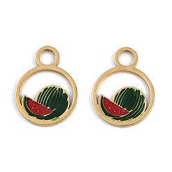 Арбуз 304 подвески из нержавеющей стали, с эмалью, ионное покрытие (ip), плоский круглый с фруктами, реальный 18 k позолоченный, арбуз, 13x10x1 мм, отверстие : 2.5 мм