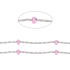 Бледно-Розовый Цепи из нержавеющей стали boston link, с эмалевыми бусинами и катушкой, долговечный, пайки, плоско-круглые, цвет нержавеющей стали, розовый жемчуг, 1x1 мм, около 32.8 футов (10 м) / рулон