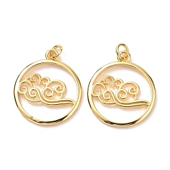 Настоящее золото 18K Латунные подвески, с целью перехода в кольце, долговечный, плоские круглые с облаком, реальный 18 k позолоченный, 23x20x1.5 мм, отверстие : 3 мм, Перейти кольцо: 5x0.8 мм